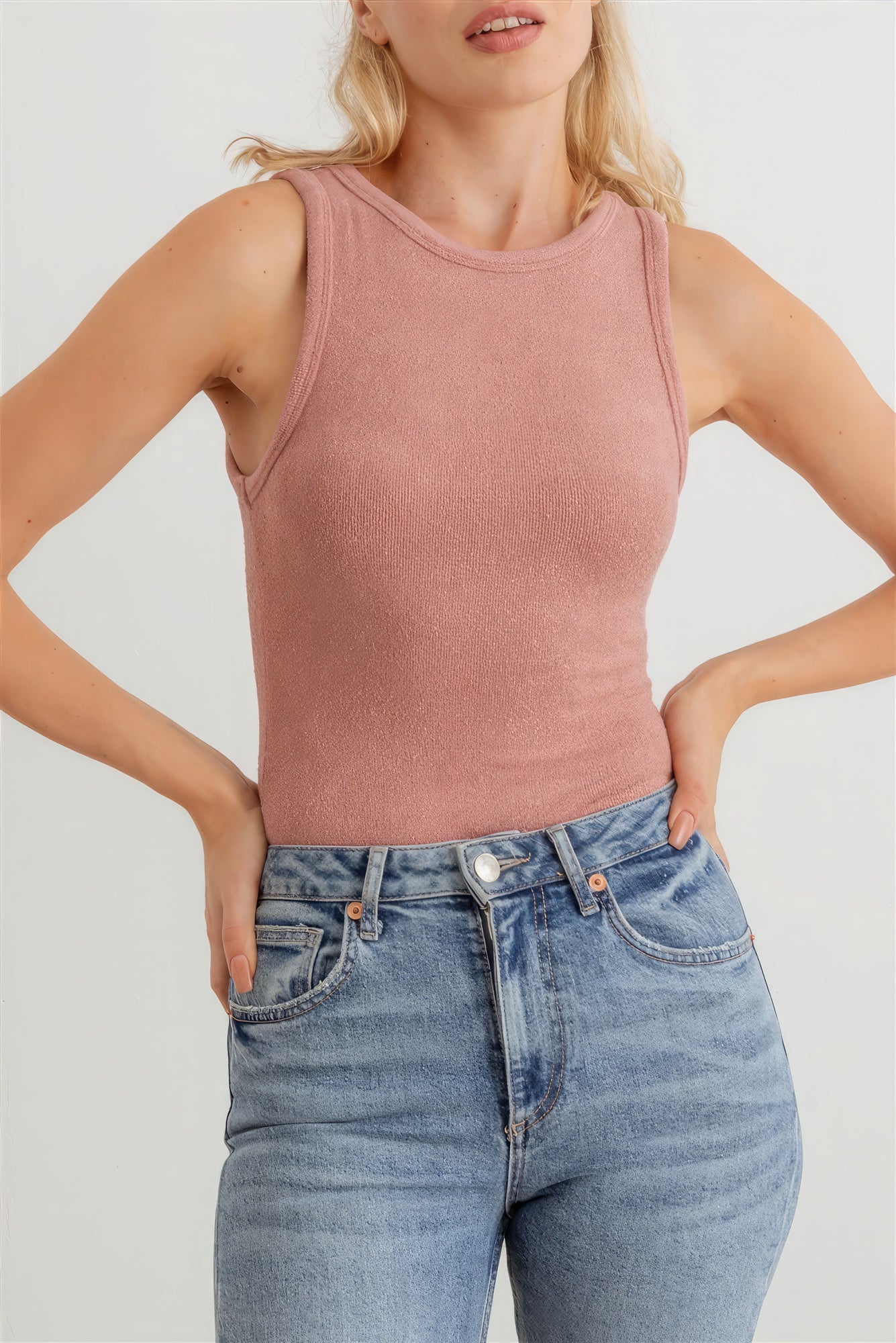 Mauve Knit Sleeveless Bodysuit